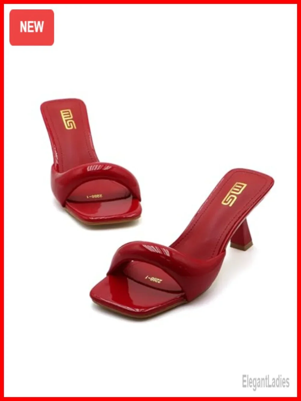 Women's Leather Square Open Toe Stiletto Slide Sandals Slip-On Kitten Heel Mule